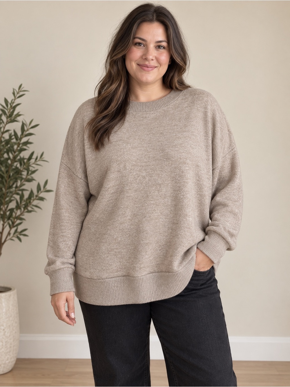 Cherish Neutral Taupe Crewneck Sweater